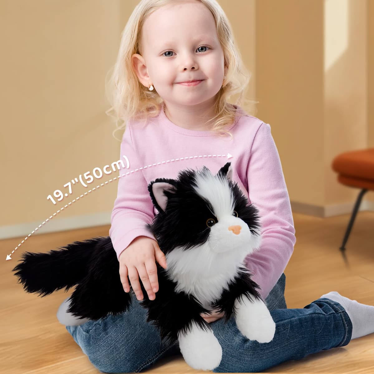 MorisMos Cat Teddy with Kitten Babies inside, Lifelike Cuddly Kitty Stuffed Animal Plush Soft Toys, Kawaii Presents for Kids Girls Boys Birthday Party Decoration (White and Black 50cm) — view 2