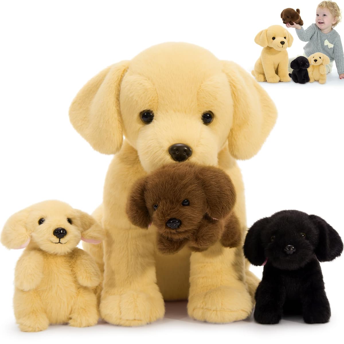MorisMos Big Labrador Teddy Soft Toy, 30cm Yellow Dog with 3 Cuddly Puppy Inside, Giant Dog Plush, Realistic Fluffly Labrador Gift for Kids Birthday Christmas Deco — view 2