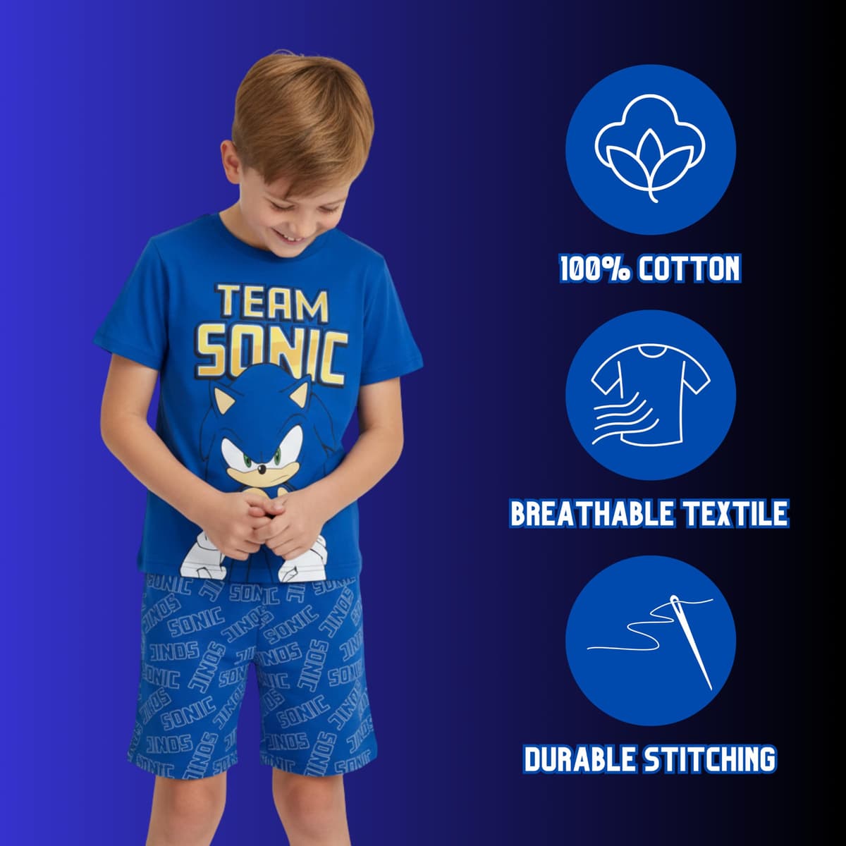 Sonic The Hedgehog Pijamas para Niño, Algodon Suave Camiseta Manga Corta y Pantalon Corto, Tallas 4 a 10 Años — view 5