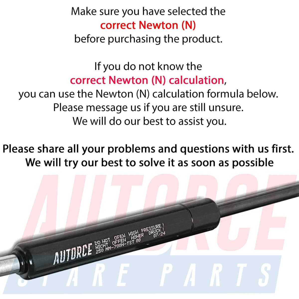 Universal Gas Struts Springs Heavy Duty Shock Absorber With BALL JOINT Heads Force From 100N to 2000N, Open Length From 150MM to 1000MM AUTORCE Lift Support System (300MM, 300 N) — view 8