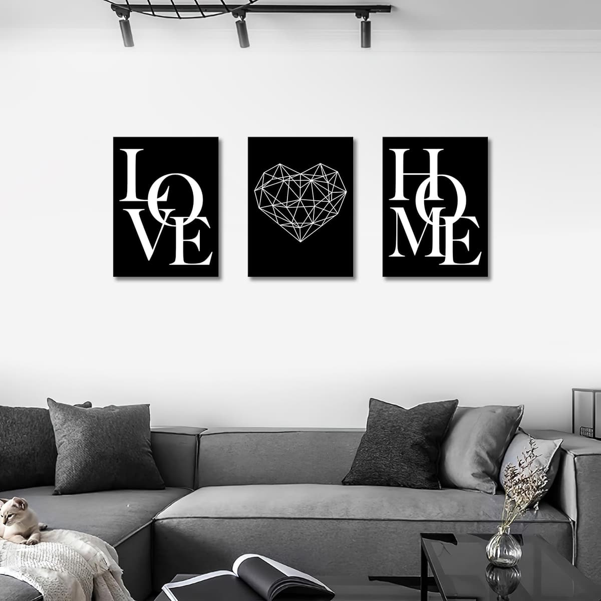 3 Panels Black White Canvas Wall Art Love Home Motivational Quotes Painting on Canvas Print Picture for Living Room Hallway Stairs Bedroom Bathroom Wall Decor Ready To Hang 90x40cm(12"x16"x3pcs) — view 4