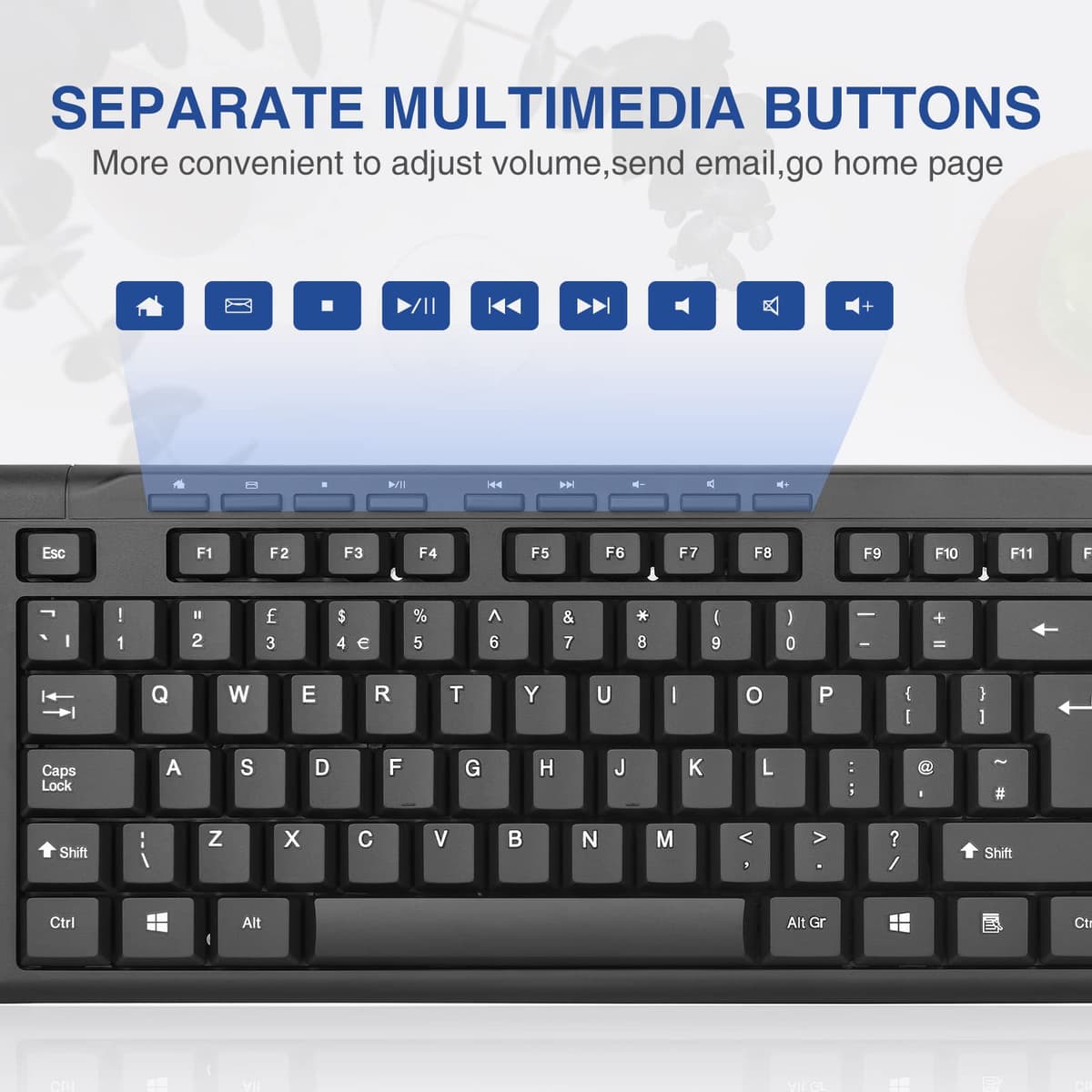 Rii RK907 USB Wired Keyboard Full Size Office Keyboard Compatible with Mac PC Tablet Windows Android Microsoft UK Layout — view 5