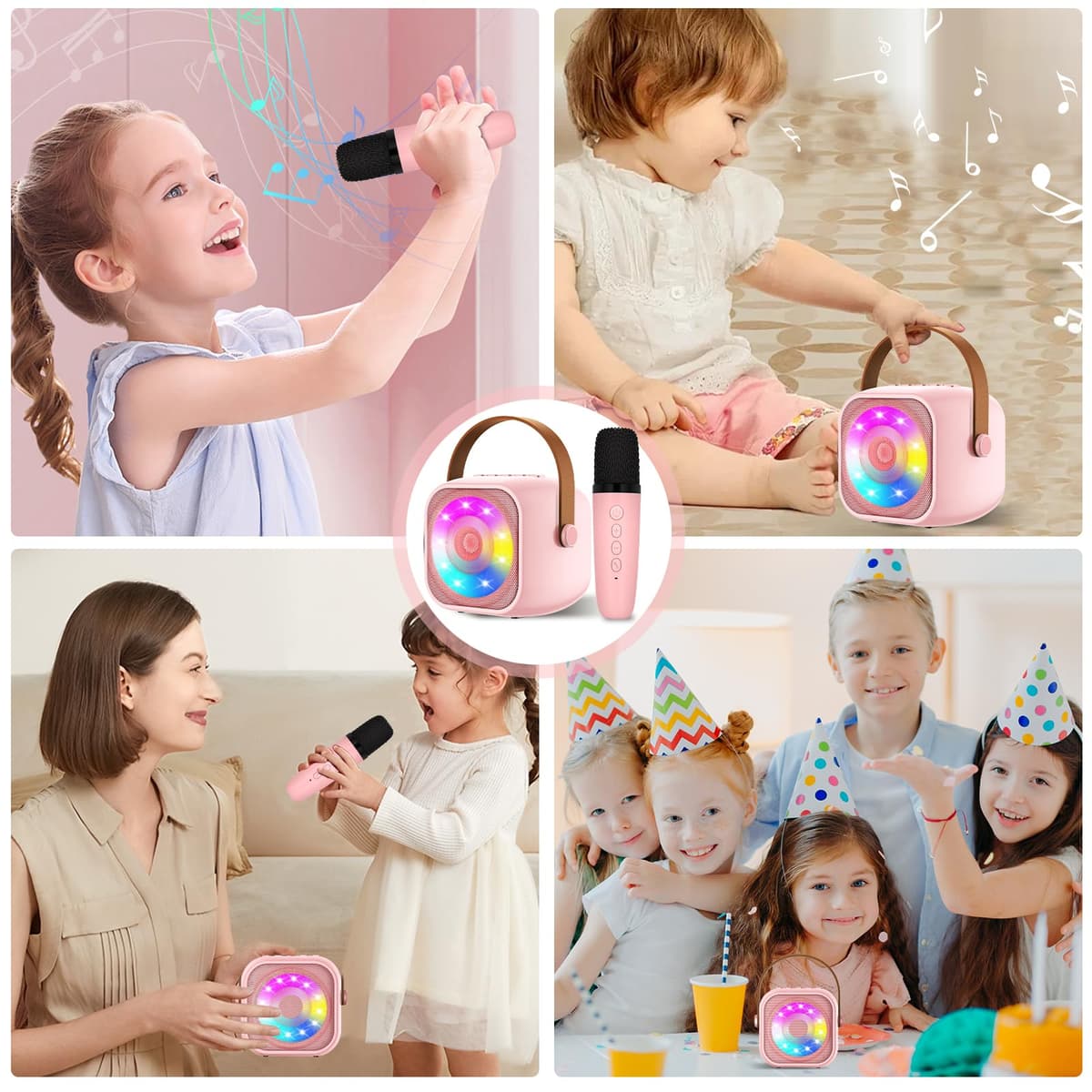 Karaoke 2 Microfonos, Karaoke Máquina para Niños y Micrófonos Inalámbricos, Altavoz Bluetooth Portátil para Adultos y Niñas, Regalo para Fiestas en Casa/Regalos/Juguetes — view 4