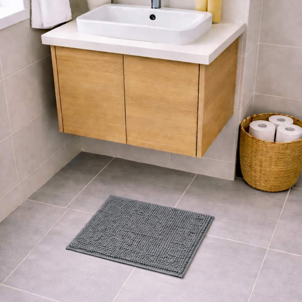 WohnDirect Alfombra Baño Gris 45x45cm • Alfombrilla baño Antideslizante y Lavable • Cómoda Y Súper Absorbente — view 2