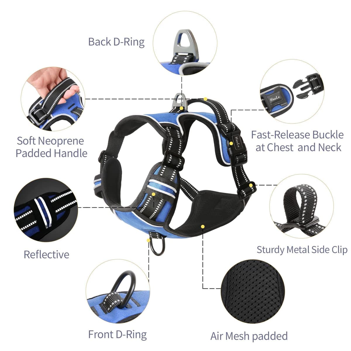 HEELE Dog Harness Medium No Pull Dog Vest Harness with Soft Handle Reflective Pet Harness for Outdoor Training Walking, Black, M — view 310