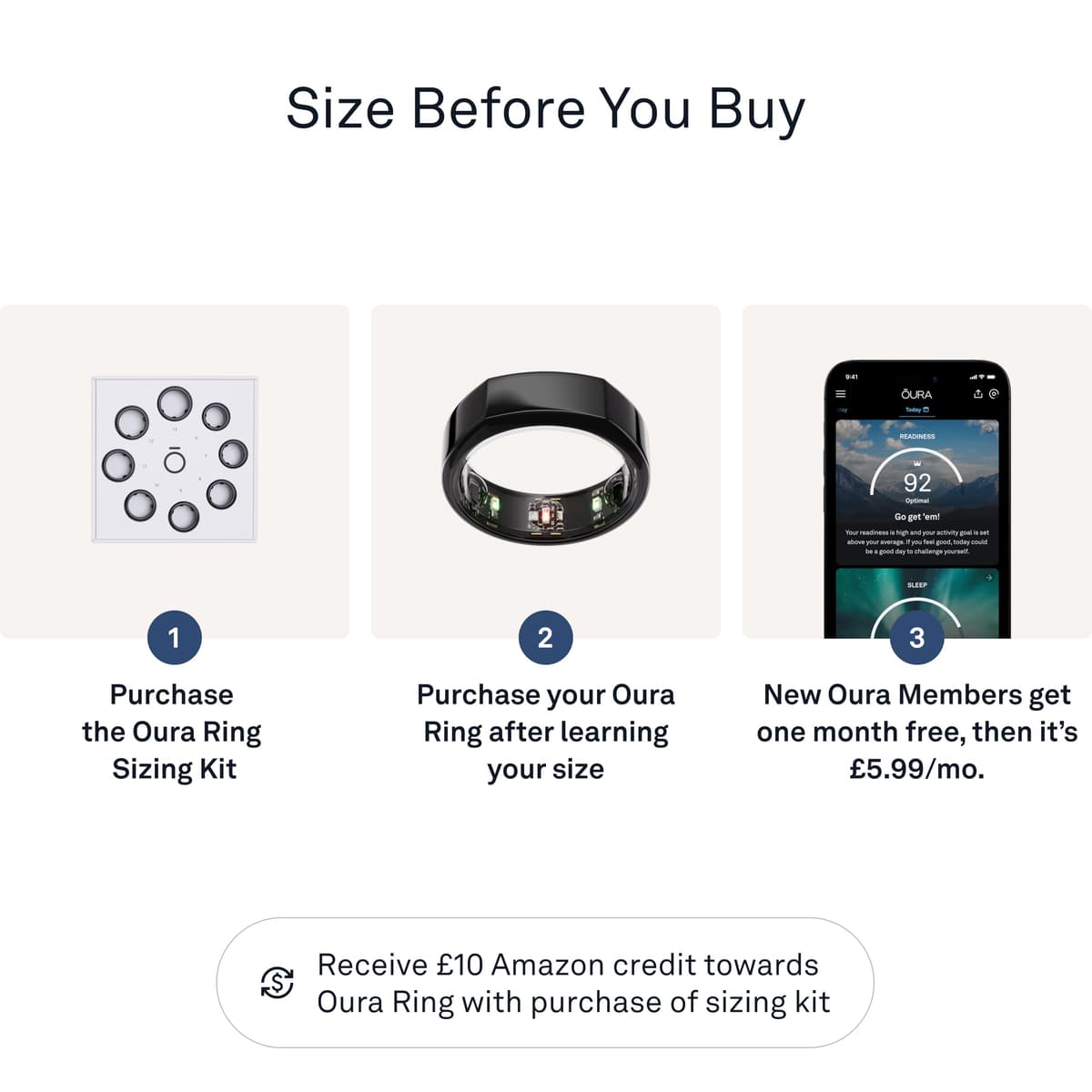Oura Gen3 Heritage Smart Ring - Size 7, Black | Sleep, Heart Rate and Fitness Tracking Wearable - Up to 7 Day Battery Life - iOS/Android Compatible - Size First with Oura Sizing Kit — view 3
