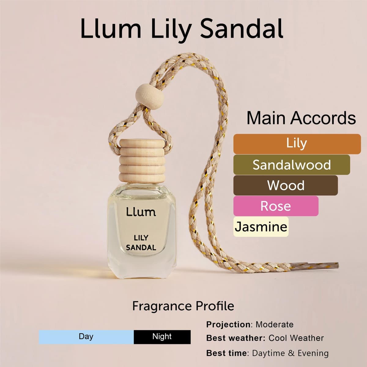 Llum Lily Sandal Hanging Car Air Freshener – Luxury Automotive Perfume Diffuser 10ml (0.34 fl oz), Long-Lasting Fragrance, Alcohol-Free Non-Toxic Scent — view 3