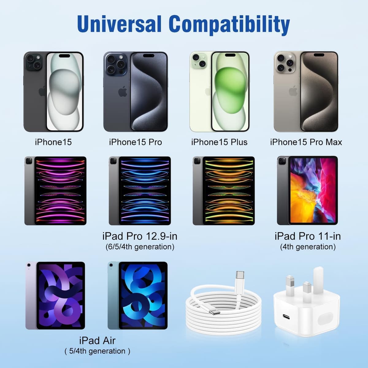 2Pack for iPhone 17 16 15 Charger, USB C to USBC Charging Cable and 20W Apple Fast Charger Plug for iPhone 17 Air/16 Pro/16 Pro Max/16e/15 Pro/15 Plus/iPad Pro Air/Mini — view 5