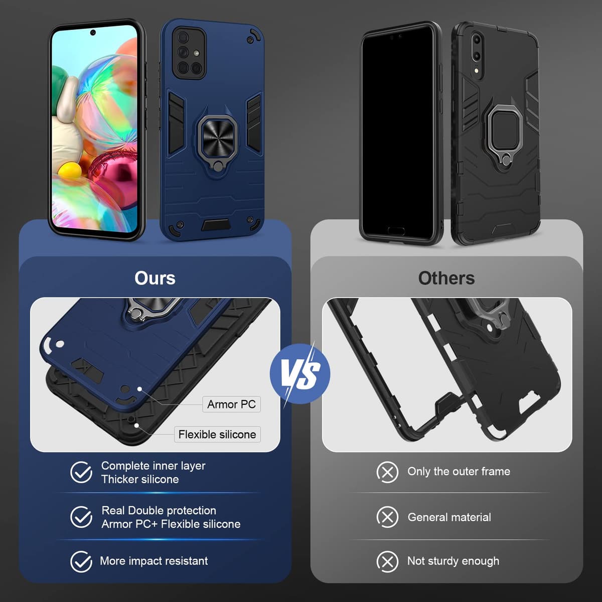 Funda para CMF Phone 2 Pro, Carcasa Antigolpes con Soporte anular metálico, Case Protectora de Grado Militar, Negro — view 314
