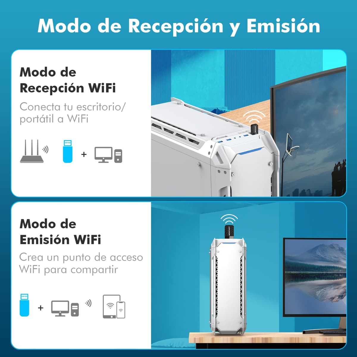 NEWFAST Adaptador WiFi USB para PC 1300Mbps, 5GHz/2,4GHz Receptor WiFi, Dongle Wi-Fi Antena Wi-Fi USB3.0, Compatible Windows 11/10/8/8.1/7,Mac OS 10.9-10.15 — view 4