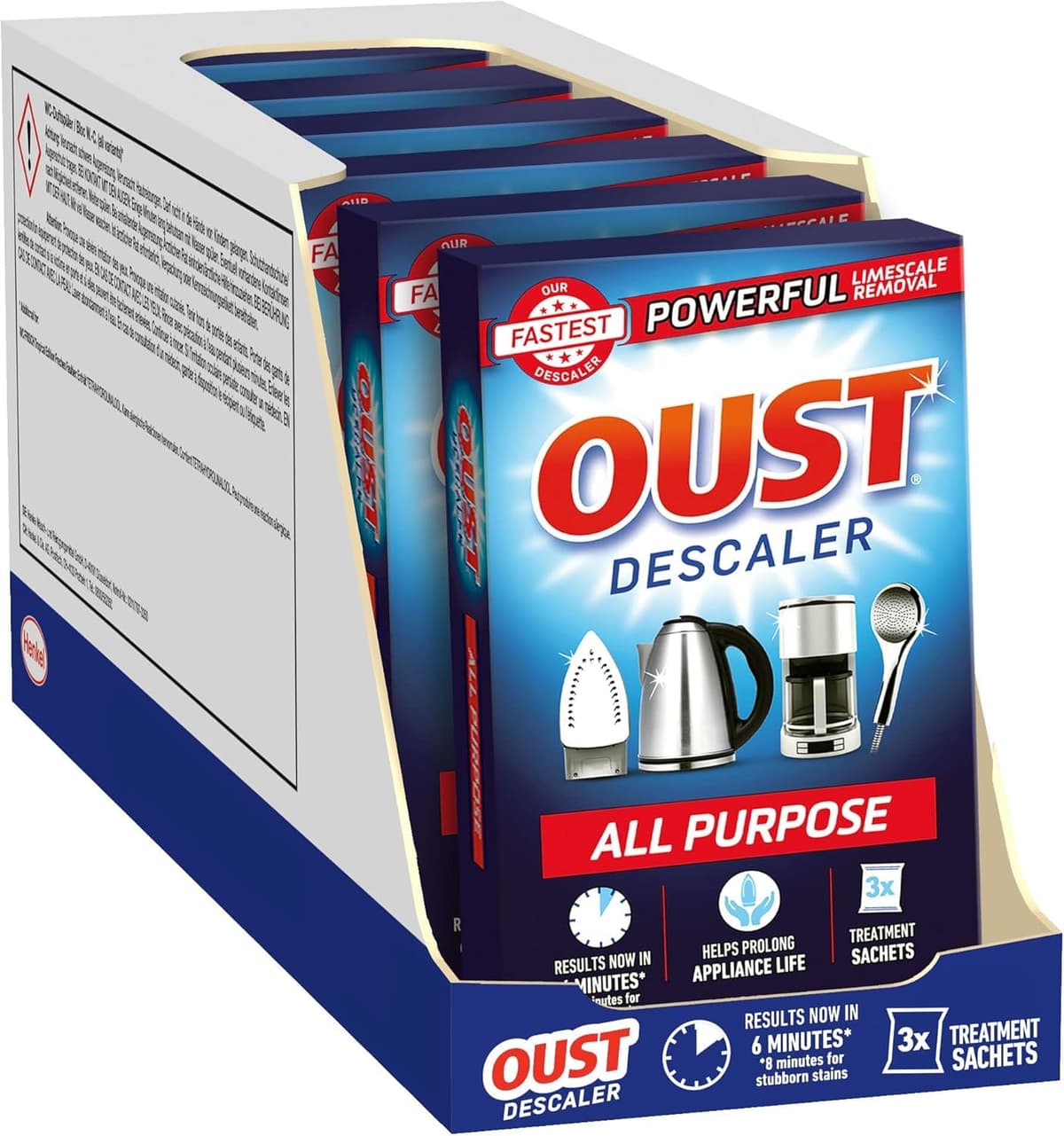 Oust Powerful All Purpose Descaler, New Formula, Limescale Remover – Optimal for Kettles, Coffee Machines, Irons and Shower Heads, (6pack x 3) 18, unscented