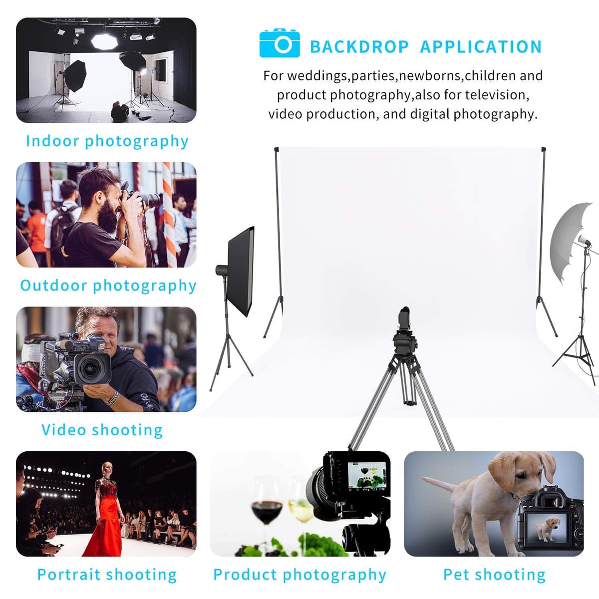 Easy-Going 5Wx7L ft White Background Muslin Backdrop, Photo Studio, Collapsible High Density Screen for Video Photography and Television — view 7