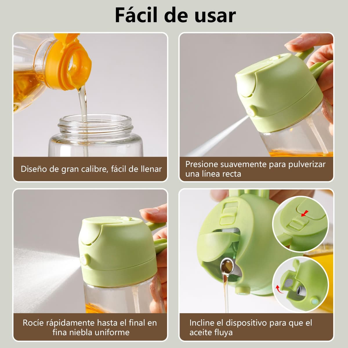 SWEET VIEW 470ml 2 en 1 Dispensador de Aceite y Pulverizador de Aceite, Vertedor Dispensador de Aceite de Oliva para, Cocina, Cocinar,Freidora de Aire,Ensalada, Barbacoa (Verde) — view 2