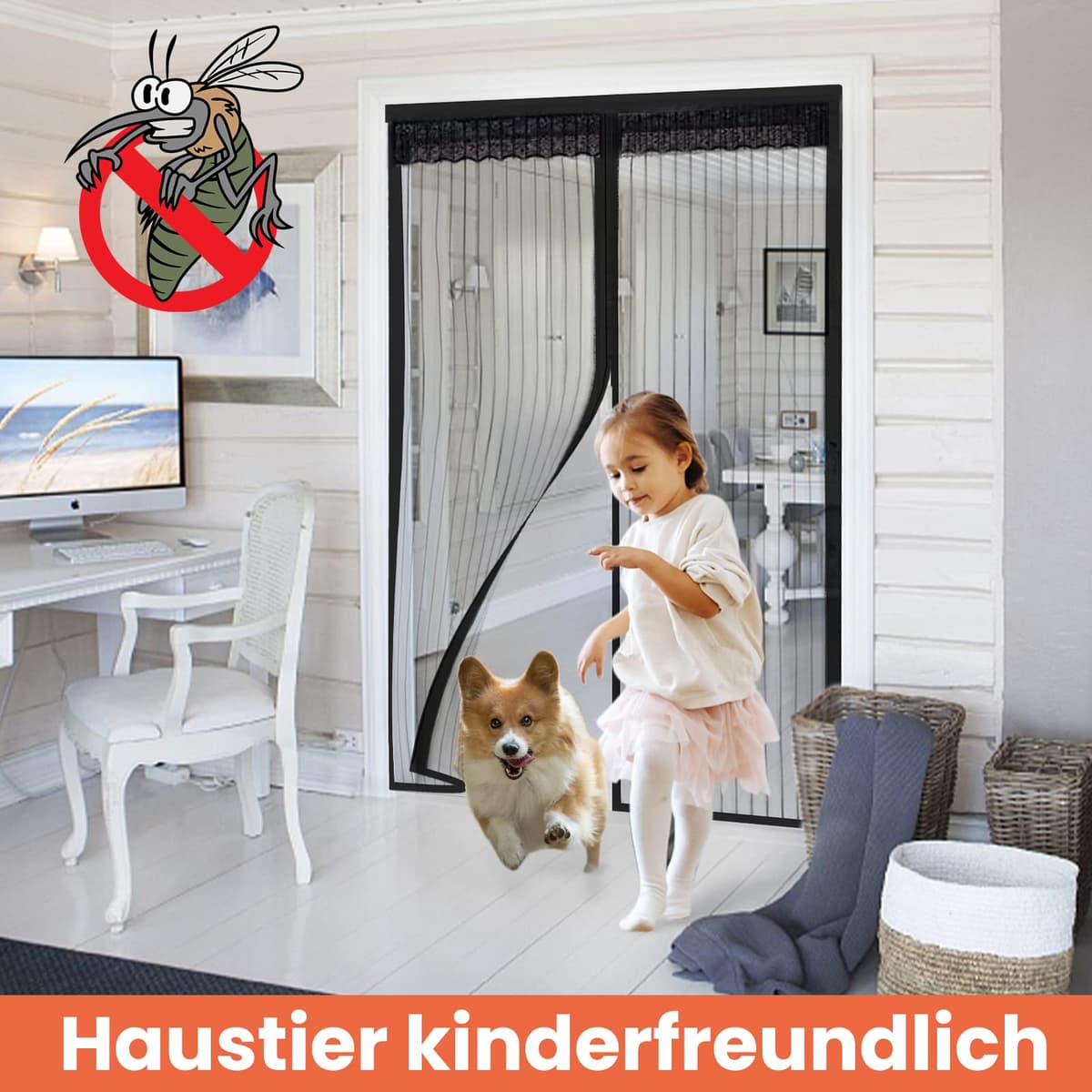 DIKER Mosquitera Puerta Magnetica mosquiteras para puertas 90x210cm cortina mosquitera puerta exterior Cierre Automático para dormitorio balcón sala de estar puerta de patio, Negro — view 2