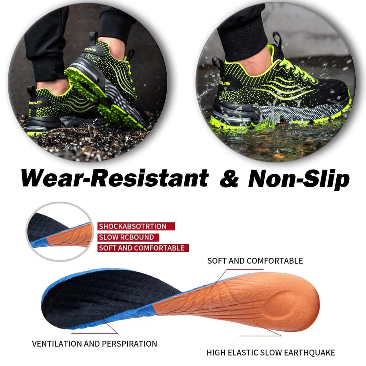 ISOOUS Zapatos de Seguridad Hombre Mujer Calzado de Trabajo Comodo Ligeros con Punta de Acero Transpirable Anti-pinchazos — view 5