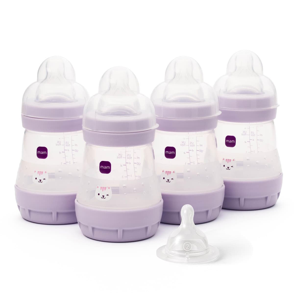 MAM Easy Start Anti-Colic Baby Bottles | 4 Pack (4X 160ml) | Self-Sterilising Baby Milk Bottle | Slow Flow MAM Teats Size 1 + 1x Medium Flow Teat Size 2 | Linen (Various Designs) — view 11