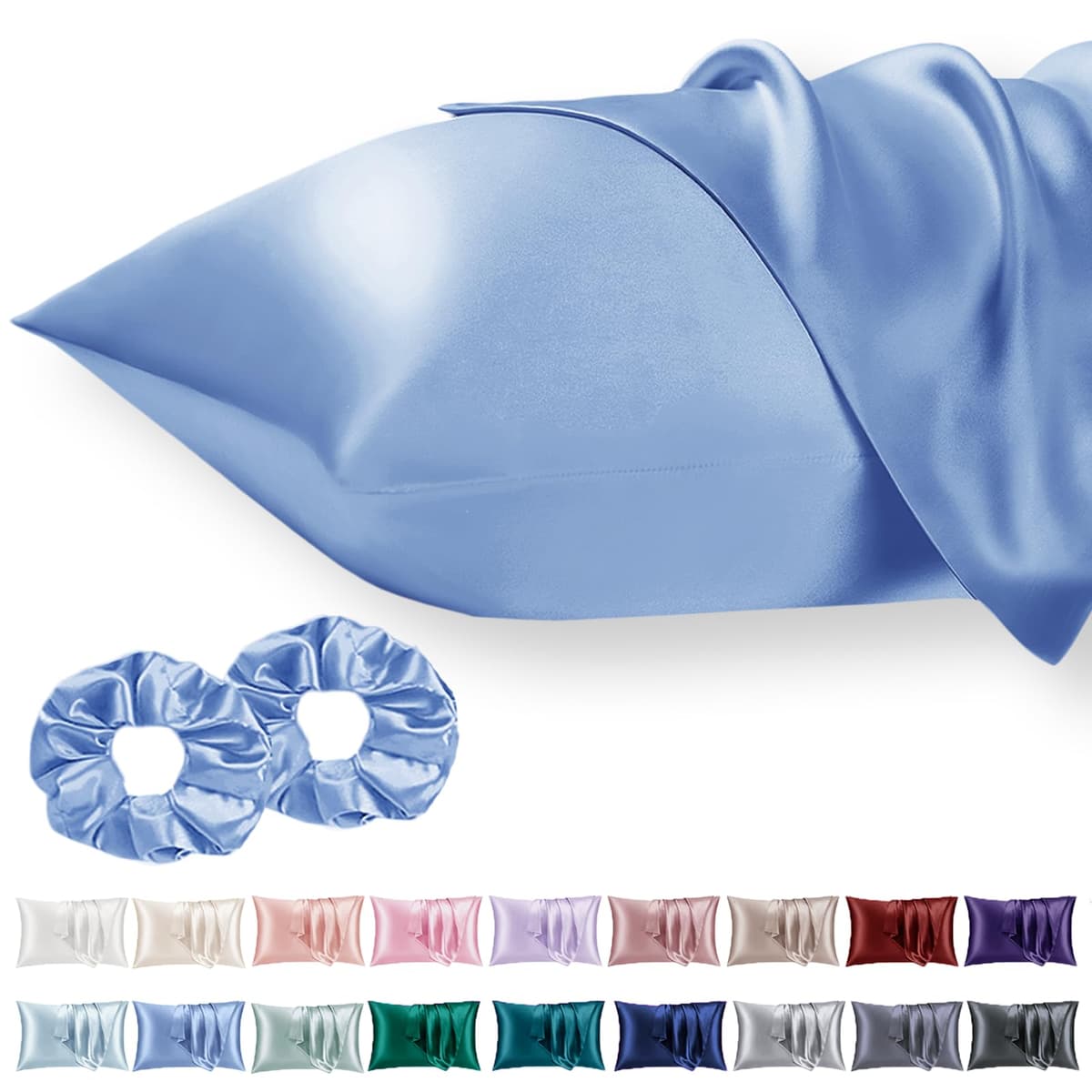 Vielit 2 Pack Satin Pillowcase for Hair and Skin Cooling,Soft as Silk Pillowcase for Hair and Skin,Easier Care than Silk Pillow Case Beige 50x75cm Gifts for Women Envelope & 2 Scrunchies — view 96