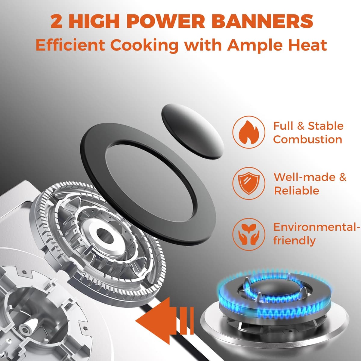 TOPWISH 12 Inch Gas Cooktop, 2 Burner Gas Stove Built-in Propane Stove Top with LPG/NG Convertible Dual Fuel Hob 18000BTU, Stainless Steel Stovetop Thermocouple Protect for Kitchen, Apartments, Rvs — view 4