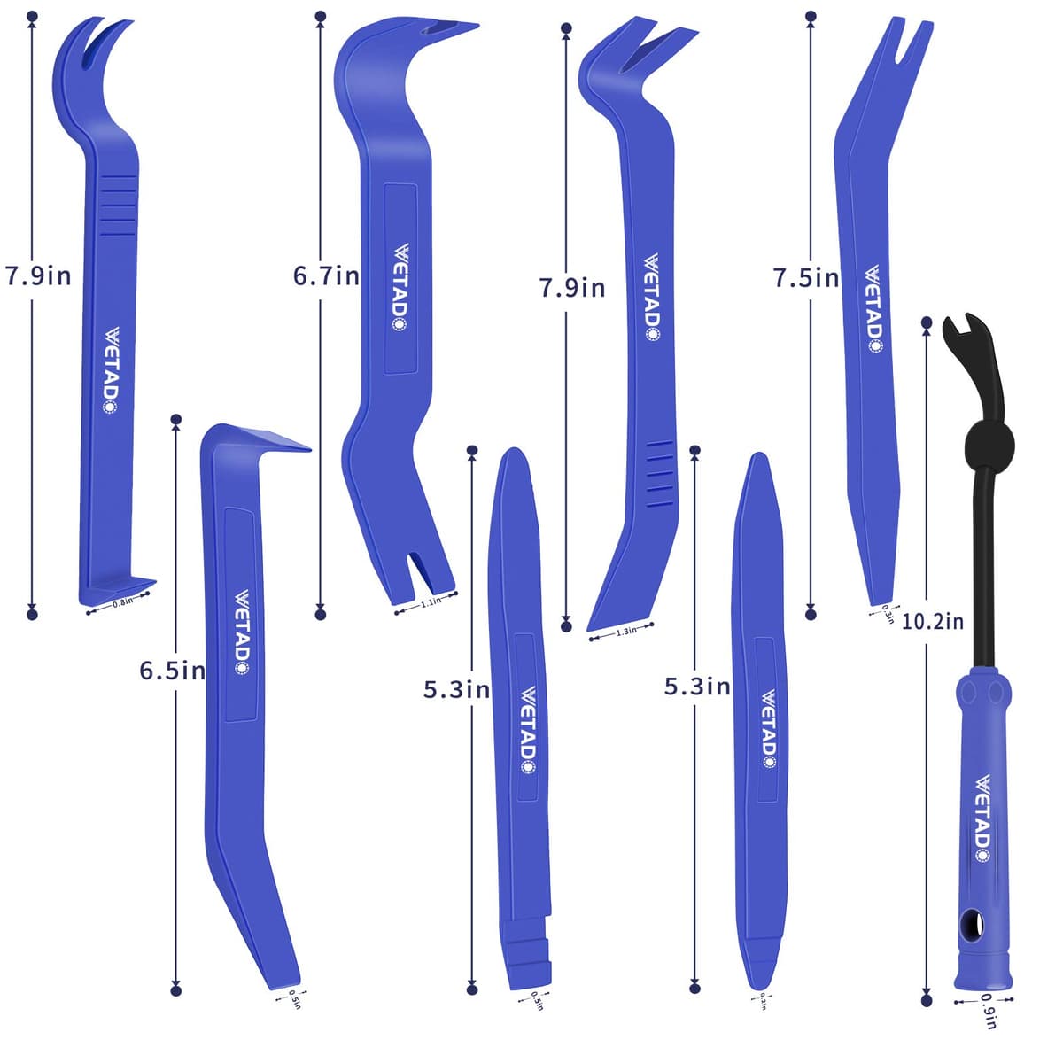 Wetado Trim Removal Tool, Car Upholstery Repair Kit, Car Door Audio Panel Trim Removal Set, Fastener Terminal Remover Tool Set Clips Pry Kit Auto Clip Pliers (8PCS Blue) — view 3