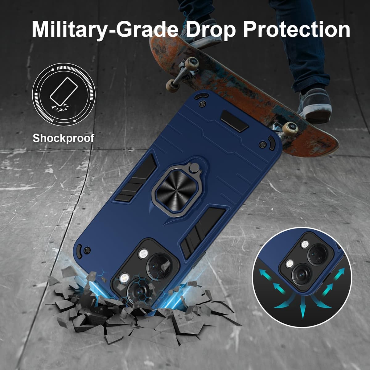 Funda para CMF Phone 2 Pro, Carcasa Antigolpes con Soporte anular metálico, Case Protectora de Grado Militar, Negro — view 589