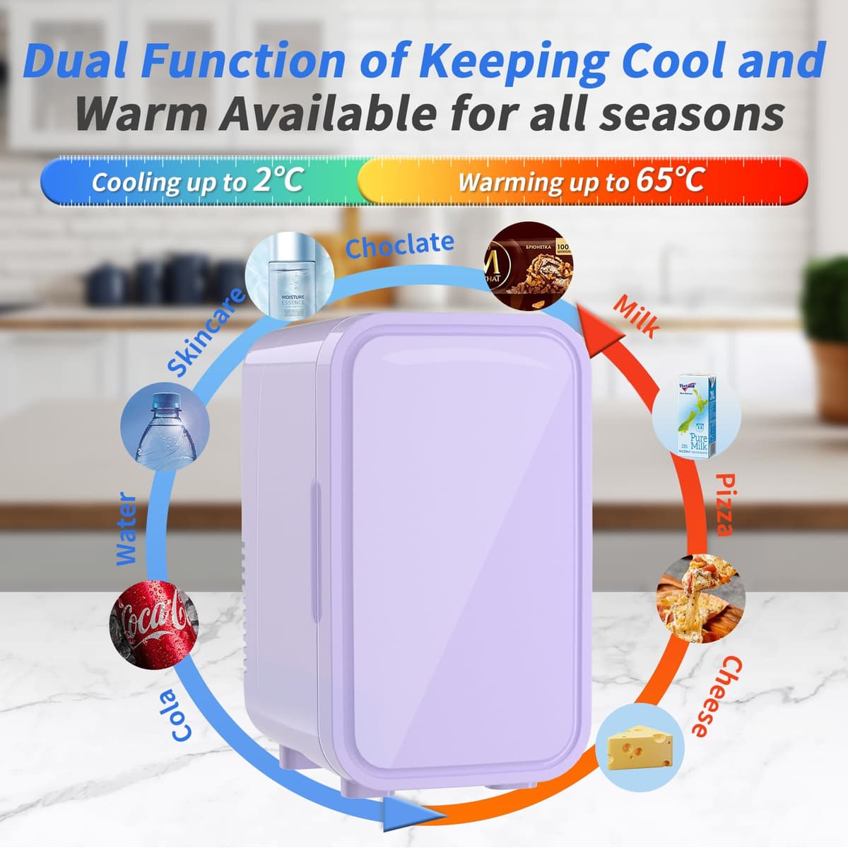 YASHE Mini Fridge, 6 Liter/8 Can 220-240V AC/DC Portable Thermoelectric Cooler Refrigerators for Bedroom, Skincare, Beverage, Office, Dorm Room and Car, Purple — view 3