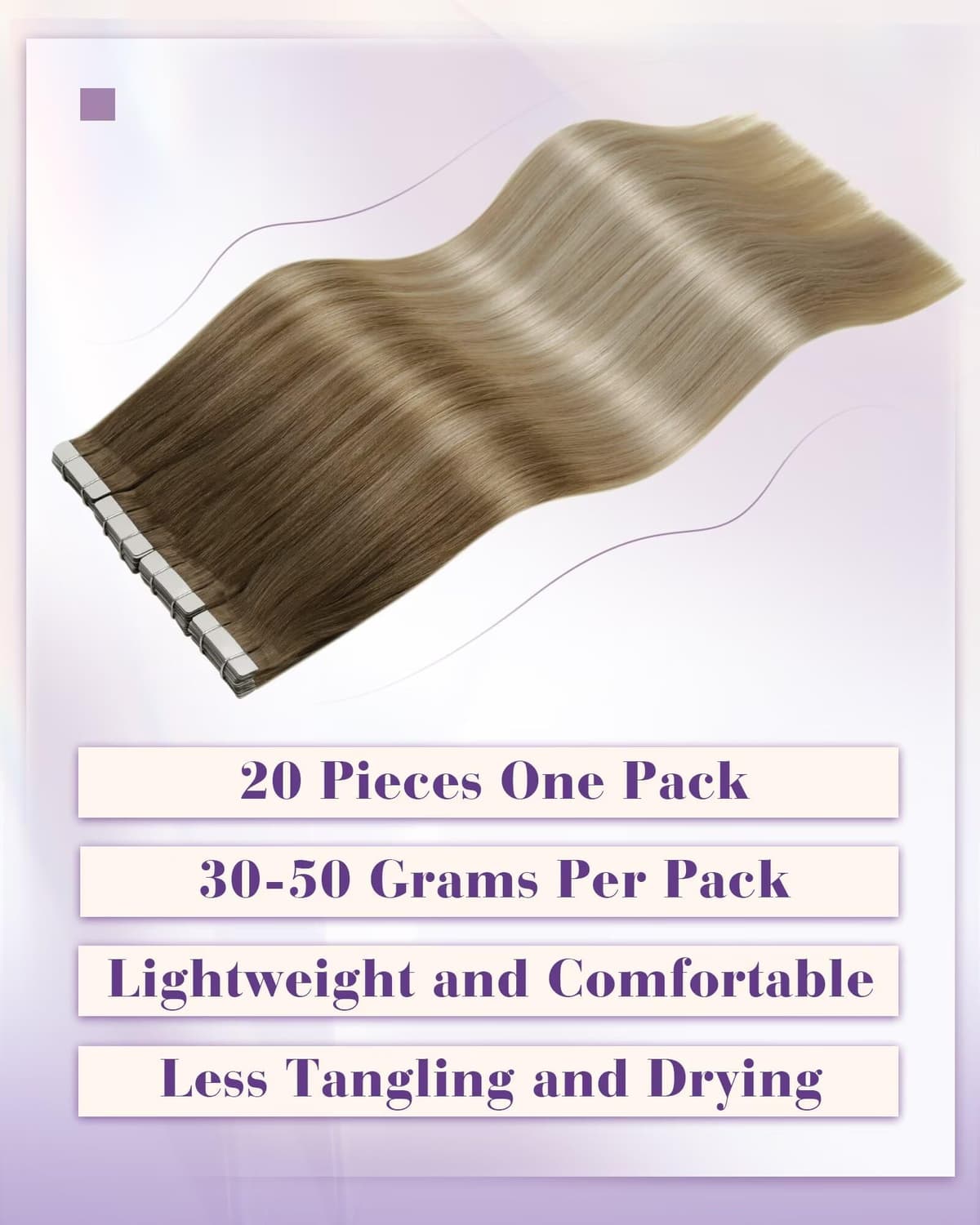 LaaVoo Tape in Hair Extensions Human Hair Blonde Tape Hair Extensions Real Human Hair Invisible Tapes Remy Straight Balayage Brown to Blonde Hair Double Sided Tabs 20pcs 50g 16 Inch #8/18/60 — view 86