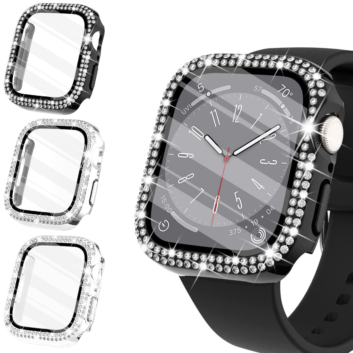 WINGLE Compatible with Apple Watch Screen Protector 38mm Series 3 2 1, Women Shiny Diamond Cover with Tempered Glass Screen Protector for apple watch Case 38mm, Clear — view 15