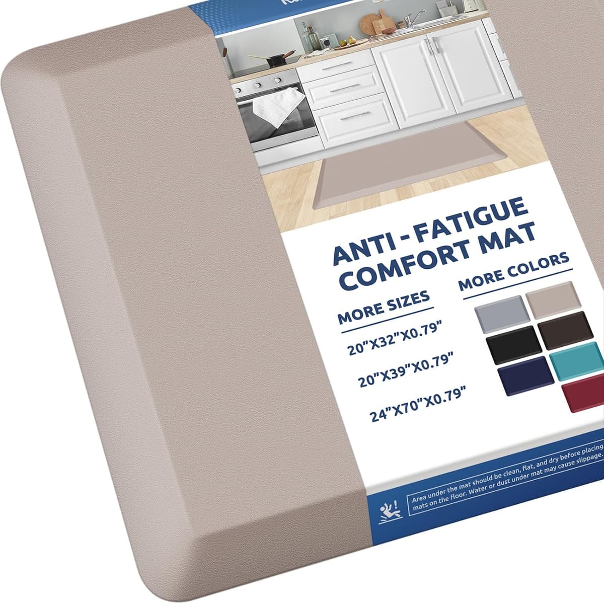 KitchenClouds Kitchen Mat Cushioned Anti Fatigue Rug 17.3"x28" Water Resistant Non Slip Standing Desk Mat Comfort Floor Mats for Kitchen House Sink Office (Khaki) — view 50