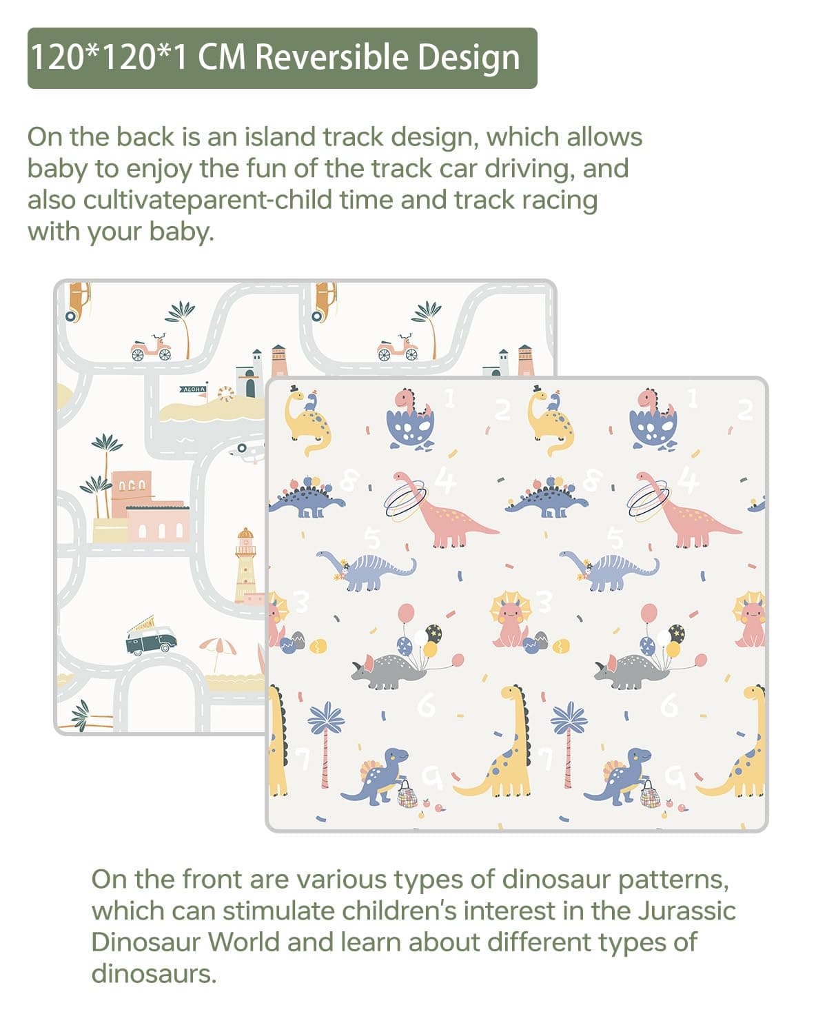 Baby Play Mat 120x120x1CM Foldable Baby Playmats, Portable Baby Floor Mat for Toddlers Babies to Play on Floor, Waterproof & Reversible Baby Crawling Mat — view 5