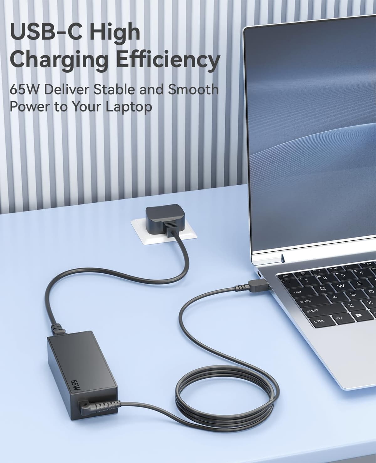 65W USB C Laptop Charger Universal for Lenovo Thinkpad Yoga, Dell Latitude XPS 13 Series, HP Chromebook, Asus Zendbook, Samsung, Type C Fast Charging — view 2