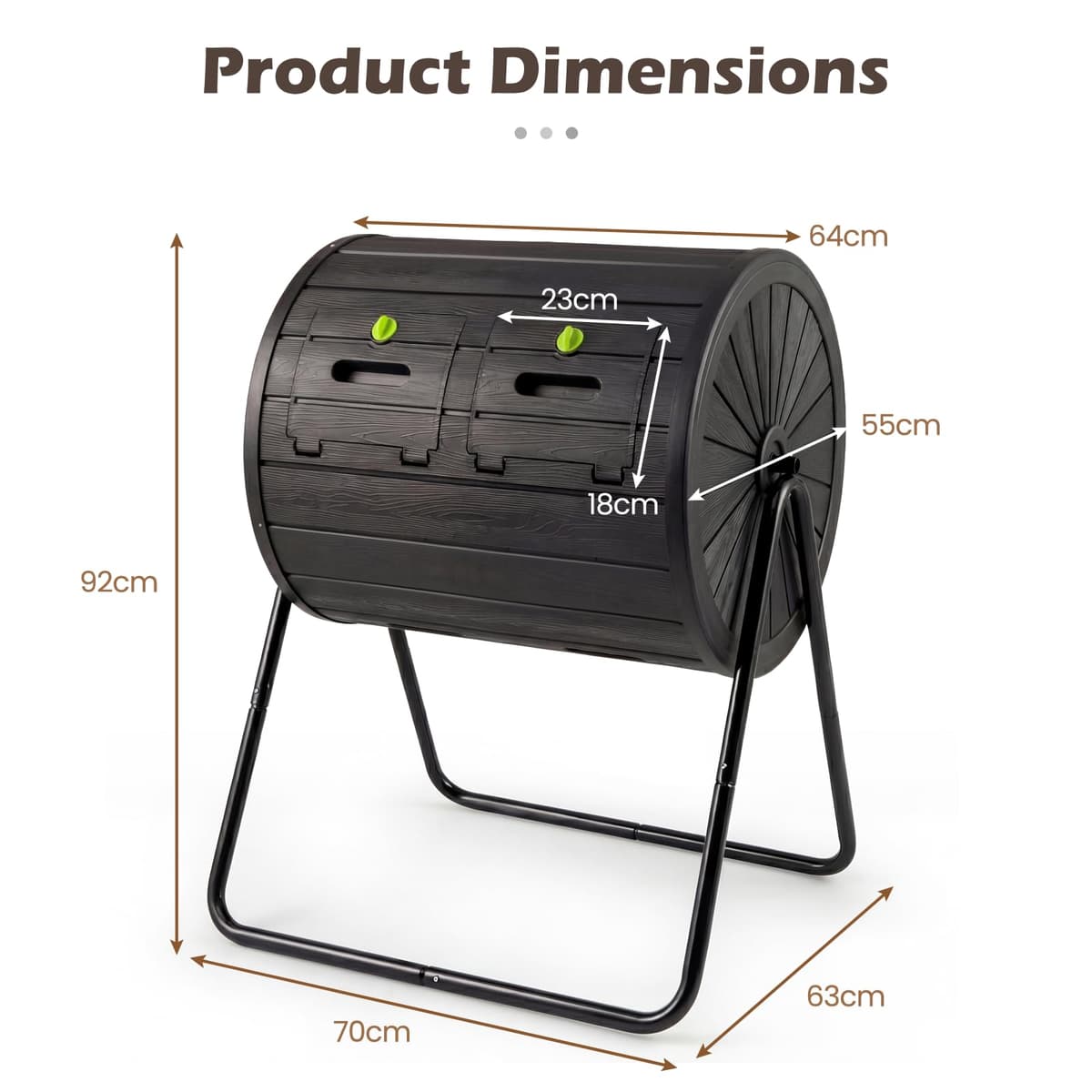 GiantexUK Dual Chamber Garden Compost Bin, 142L Tumbling Composter with 2 Doors & Metal Legs, BPA Free Outdoor Garden Rotating Composting Waste Box (Black) — view 5