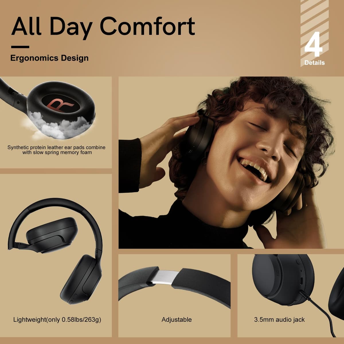 QCY H3 Cascos Inalámbricos Bluetooth 5.4 Diadema con Cancelación de Ruido Activa Híbrida, Hi-Res Audio, 60 Horas de Reproducción, Plegables Auriculares Over Ear Compatible con iOS/Android — view 8