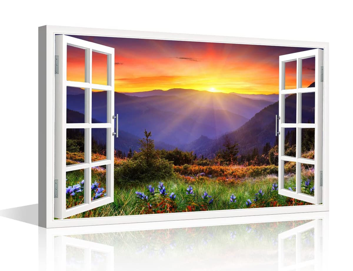 TISHIRON 3D Window View Seaside Effect Canvas Wall Art Prints for Living Room Bedroom Decor Office Kitchen Home Decoration Framed Ready to Hang 12x18inch — view 50