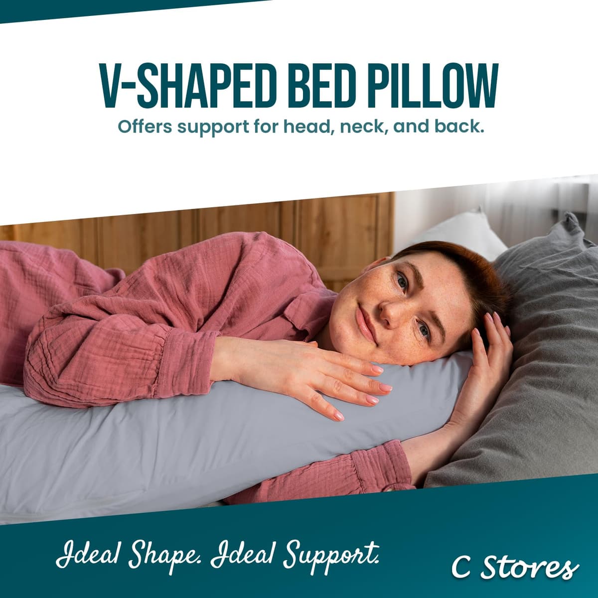 CnA Stores Orthopaedic V-Shaped Pillow Extra Cushioning Support For Head, Neck & Back (Grey, V-pillow With Cover) — view 3