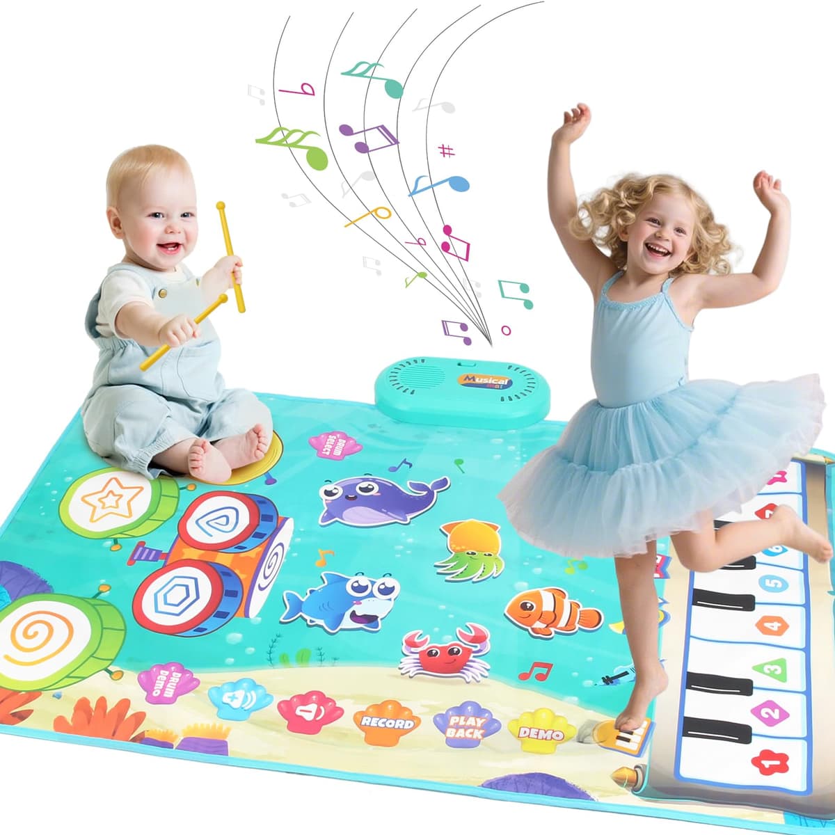 kidmance Juguetes 1 Niños Año, Alfombra Musical para Bebés con Piano, Tambor y 6 Animales Marinos, Regalo Ideal para Bebé Niños de 1 a 3 Años (Cumpleaños, Navidad, Bautizo)