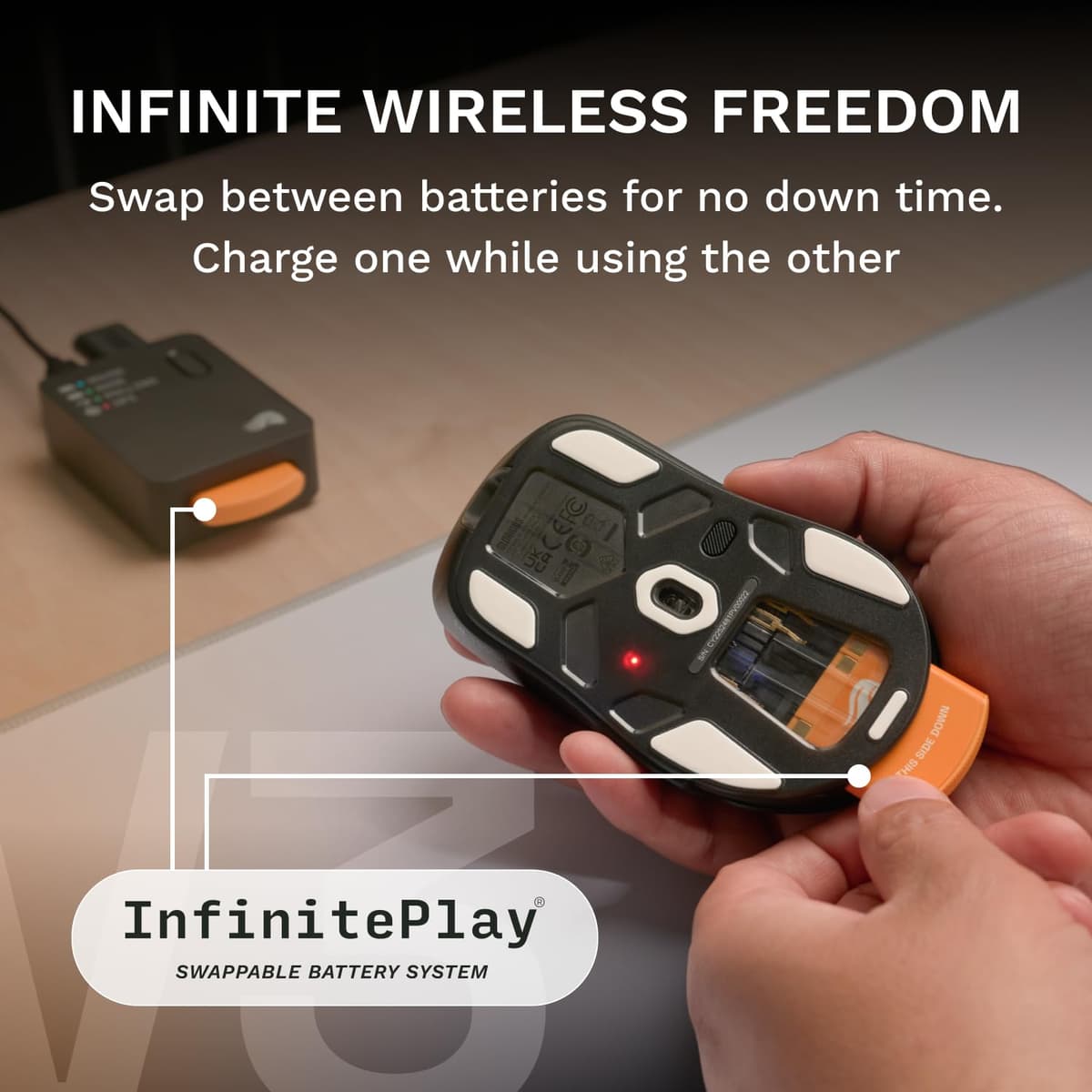 GLORIOUS Gaming Model D3 Wireless Gaming Mouse - InfinitePlay Swappable Battery System, 8k Polling, 130M Click Optical Switches, Ultralight 69g, 30K DPI Optical Sensor, RGB - Black — view 2