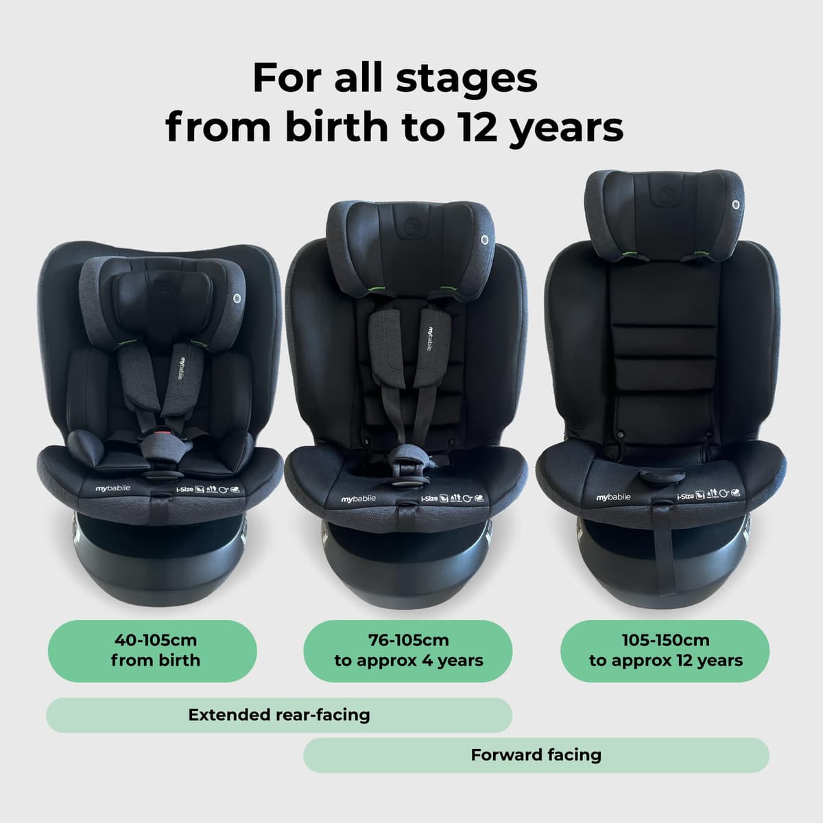 My Babiie MBCS200 360° Spin R129 Baby Car Seat – Top Tether, ISOFIX, Birth to 12yrs (40-150cm), i-Size, ERF, Group 0+/1/2/3, Rotating 360 Swivel - Black — view 4