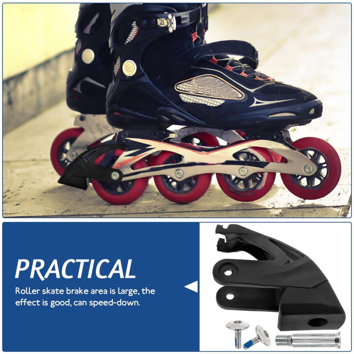 Anneome Tope de freno para patines en línea y patines en línea, tope universal de repuesto, resistente pastilla de freno de 4,13 x 3,46 x 1,57 pulgadas para un control seguro y paradas estables al — view 2