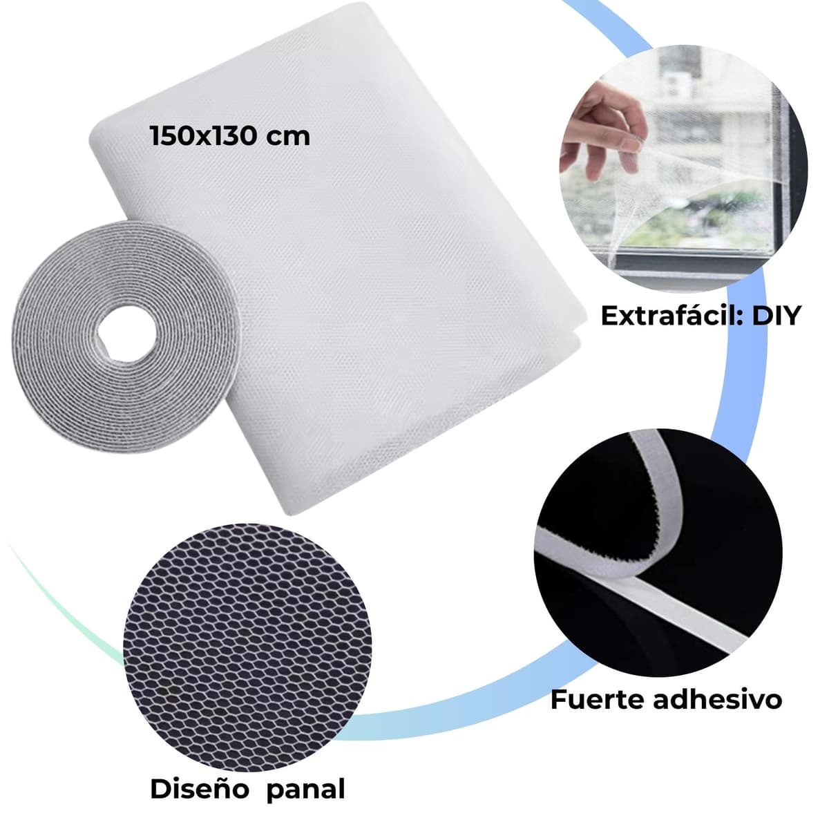 Mosquiteras para Ventanas, Velcro Autoadhesivo, Mosquitera Ventana, Ajustable, Instalación Fácil sin Taladro ni Herramientas, Red Mosquitera para Janelas, Rede Mosquiteira, Mosquito Net, 200x150, 1ud. — view 4