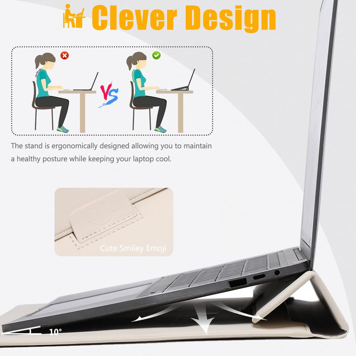 HYZUO 15-16 Pulgadas Funda para Portátiles con Soporte para MacBook Pro 16 M5/M4/M3/M2/M1 Pro/MAX 2026-2019, XPS 15, MacBook Pro 15 2015-2012, Samsung Galaxy Book Flex/Pro 15, Beige — view 2