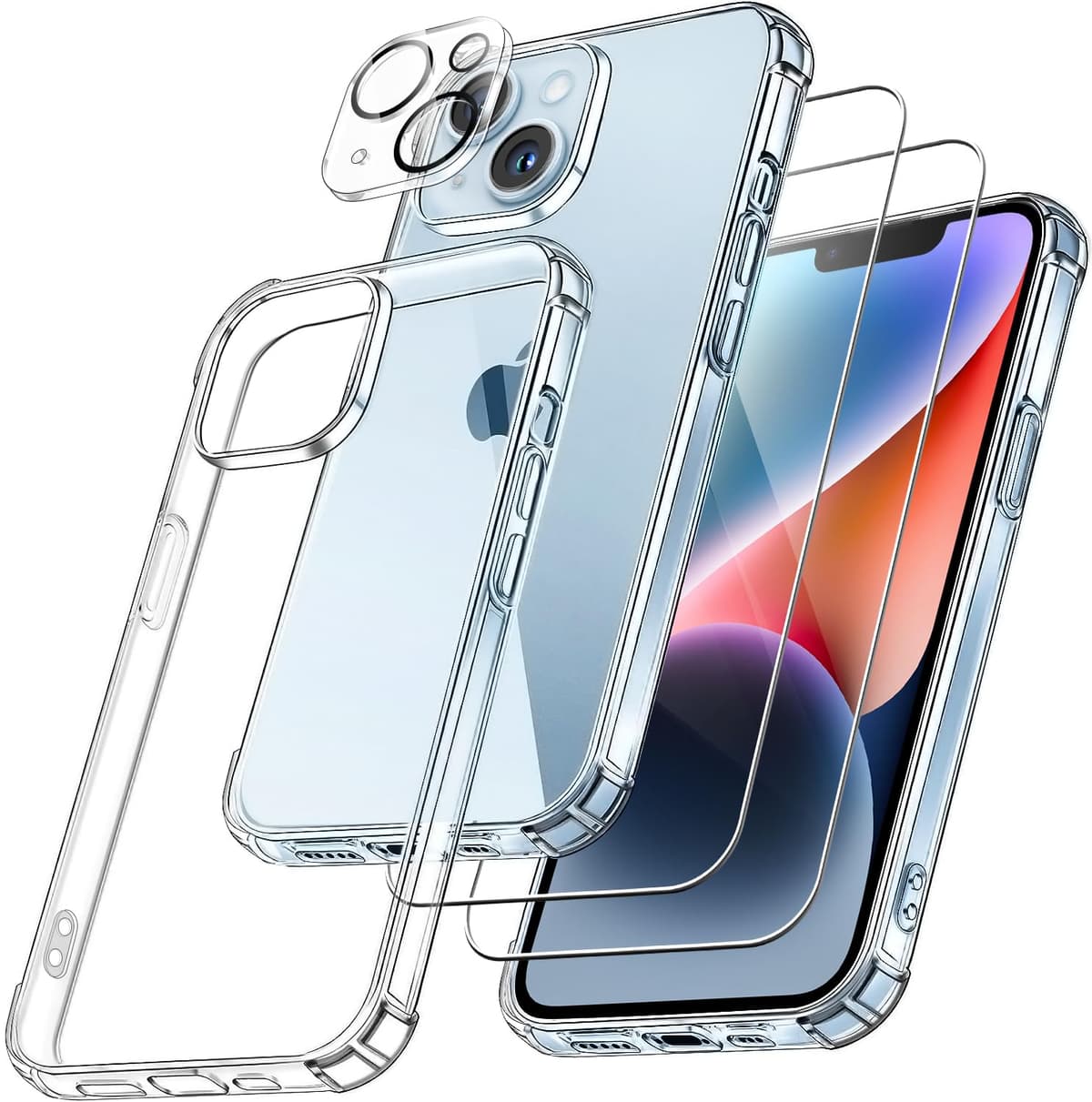FLLAO 4 en 1 Funda para iPhone 15 con 2 Protector Pantalla y 1 Protector Lente Cámara, [Almohadilla de Aire integrada] Antigolpes Antiarañazos Carcasa 6,1 Pulgadas, Transparente — view 129
