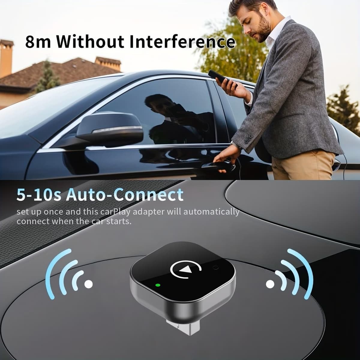 2026 Upgraded Wireless CarPlay Adapter, Plug and Play Auto-Connect Converter, Suitable for cars with carplay, Compatible with iPhone iOS 10+ & Android Auto 11+, Bluetooth — view 2
