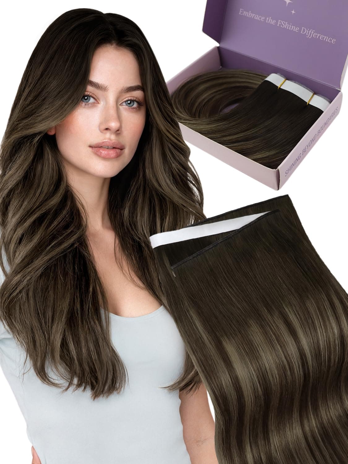 Fshine Extensiones Pelo Natural Adhesivas Rubio Blanco Extensiones Remy Adhesivas 45cm 50g Tape In Hair Extensions Cintas De Cabello Pelo Natural Color 1000 — view 34
