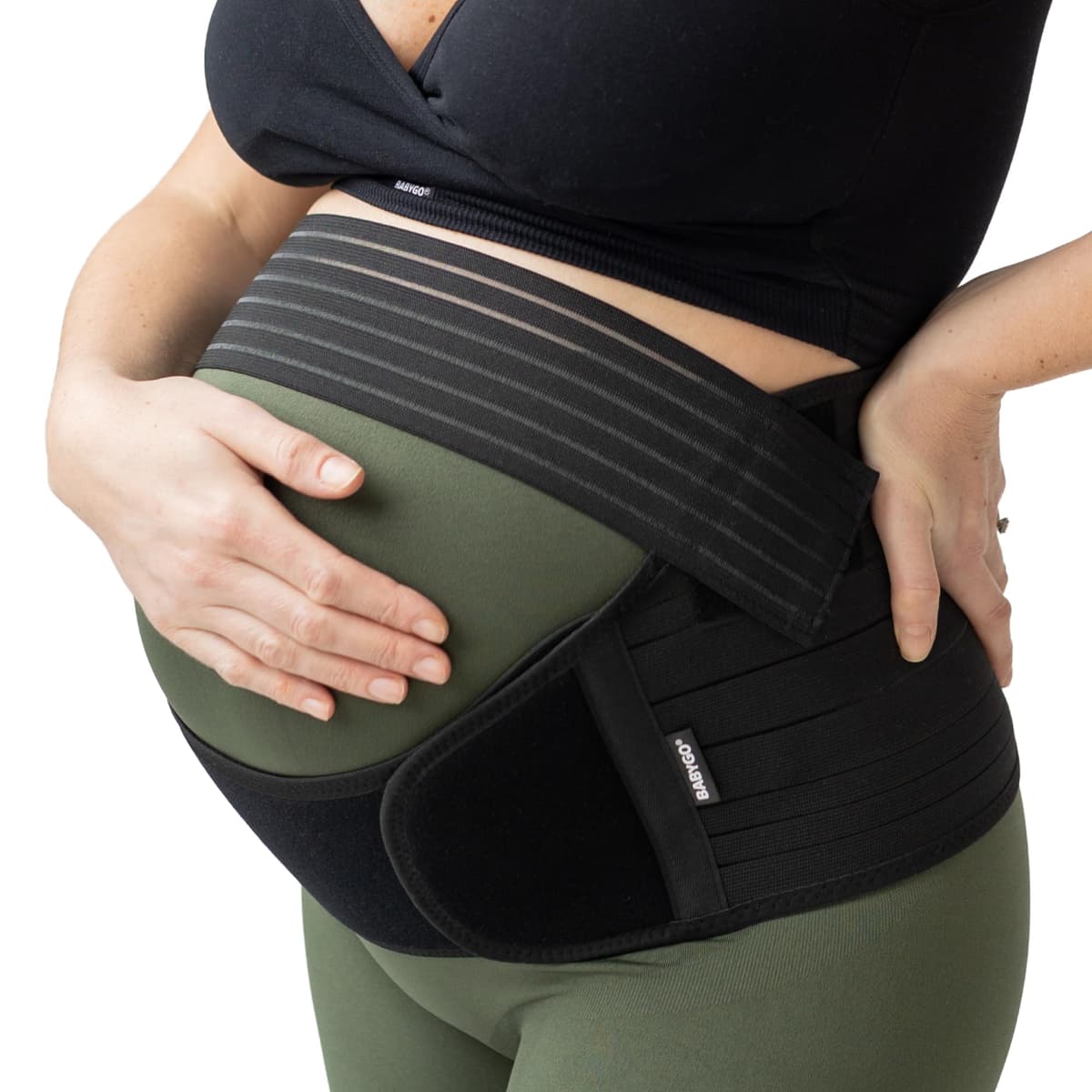 BABYGO® 4 in 1 Pregnancy Support Belt Maternity & Postpartum Band - Relieve Back, Pelvic, Hip Pain, SPD & PGP >> inc 40 Page Pregnancy Book for Birth Preparation, Labour & Recovery L Black