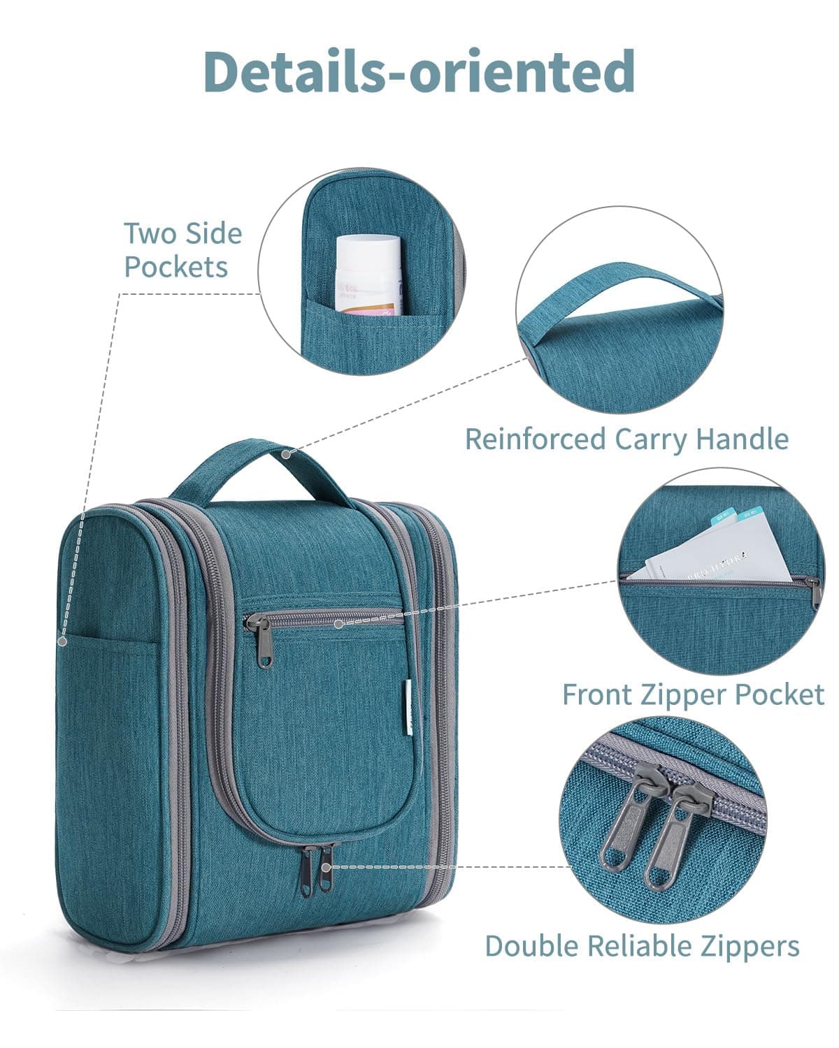 Narwey Neceser Mujer Bolsa de Aseo Colgante, Organizador de Maquillaje Neceser Viaje para Hombre y Mujer Accesorios de Viaje (Verde Azulado(Pequeño)) — view 5