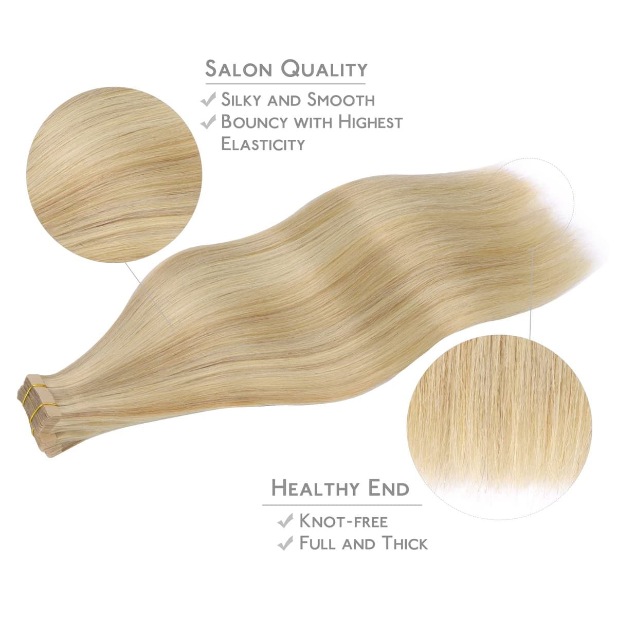 WENNALIFE Extensiones Adhesivas Pelo Natural, 55cm, 50g, 20 Piezas, Hellblond Highlights Goldblond, Extensiones Pelo Remy Cabello Humano — view 4