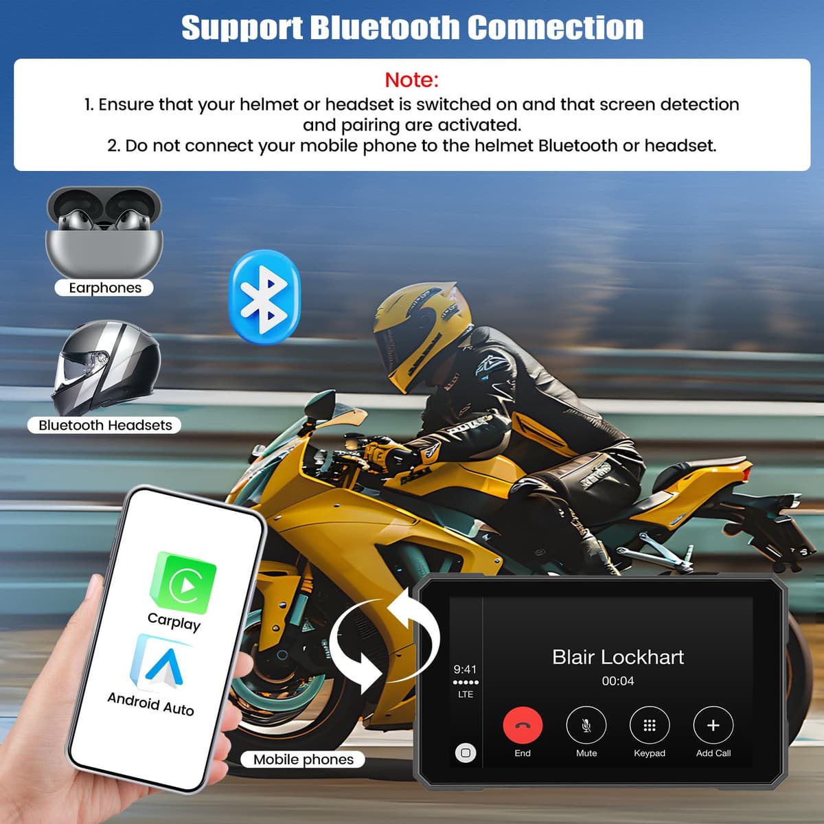 CAMECHO Motorrad CarPlay mit Dual-Kameras, 8.1“ Wireless CarPlay & Android Auto IPS68 Bildschirm, Motorrad navi Unterstützung Bluetooth/Mirror-Link/Bluetooth/EQ/Druckdetektion — view 4