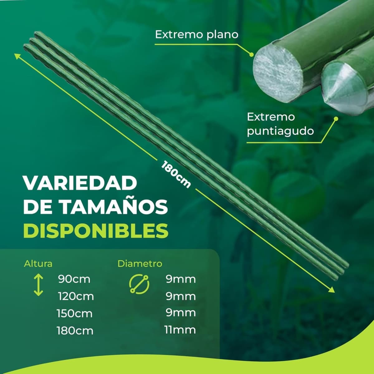 CONTROL GARDEN Pack 30 Tutores de Acero Plastificado para Plantas Alto 180 cm Ø 10 mm | Varillas Crecimiento Plantas | Soporte Cultivos Apto Interior y Exterior — view 5