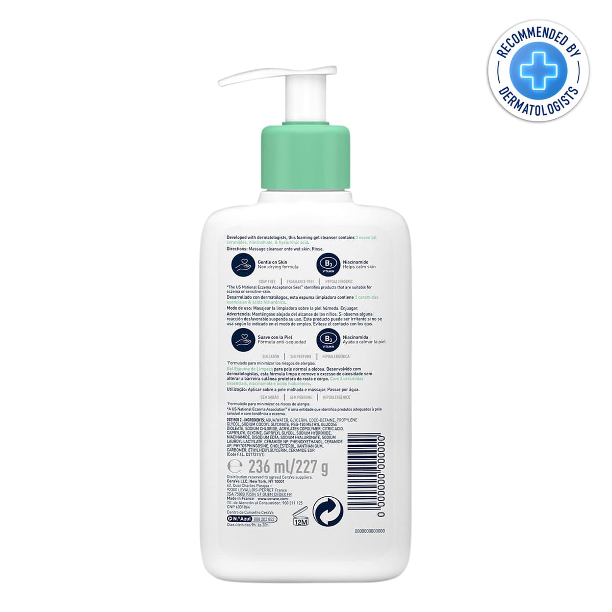 CeraVe Foaming Cleanser for Normal to Oily Skin with Niacinamide and 3 Essential Ceramides — view 2