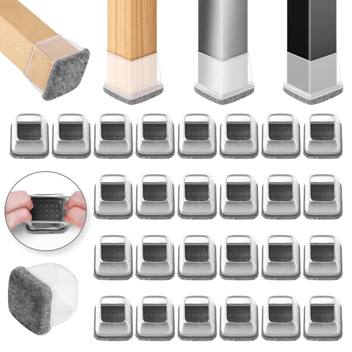 Ezprotekt Protectores de Suelo Transparentes para Patas de Silla 20-28mm, 16 Tapones de Silicona con Fieltro Envuelto, Fundas de Silicona Redondo — view 64